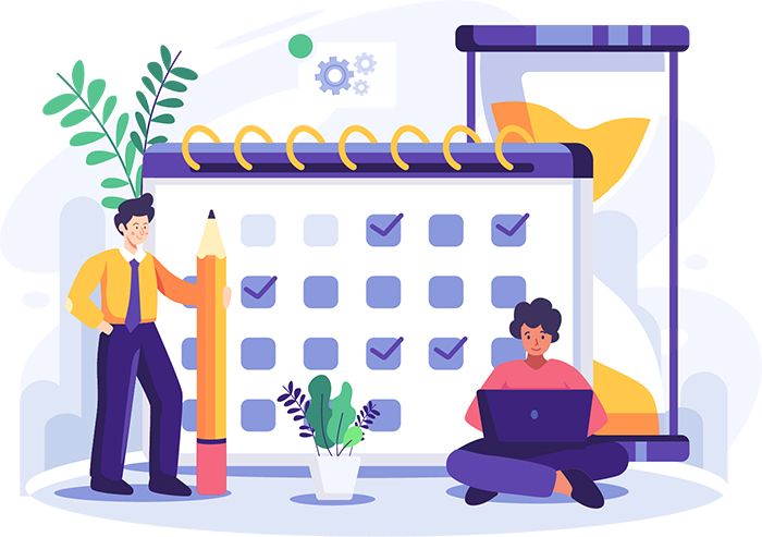 Graphic of two people creating a schedule